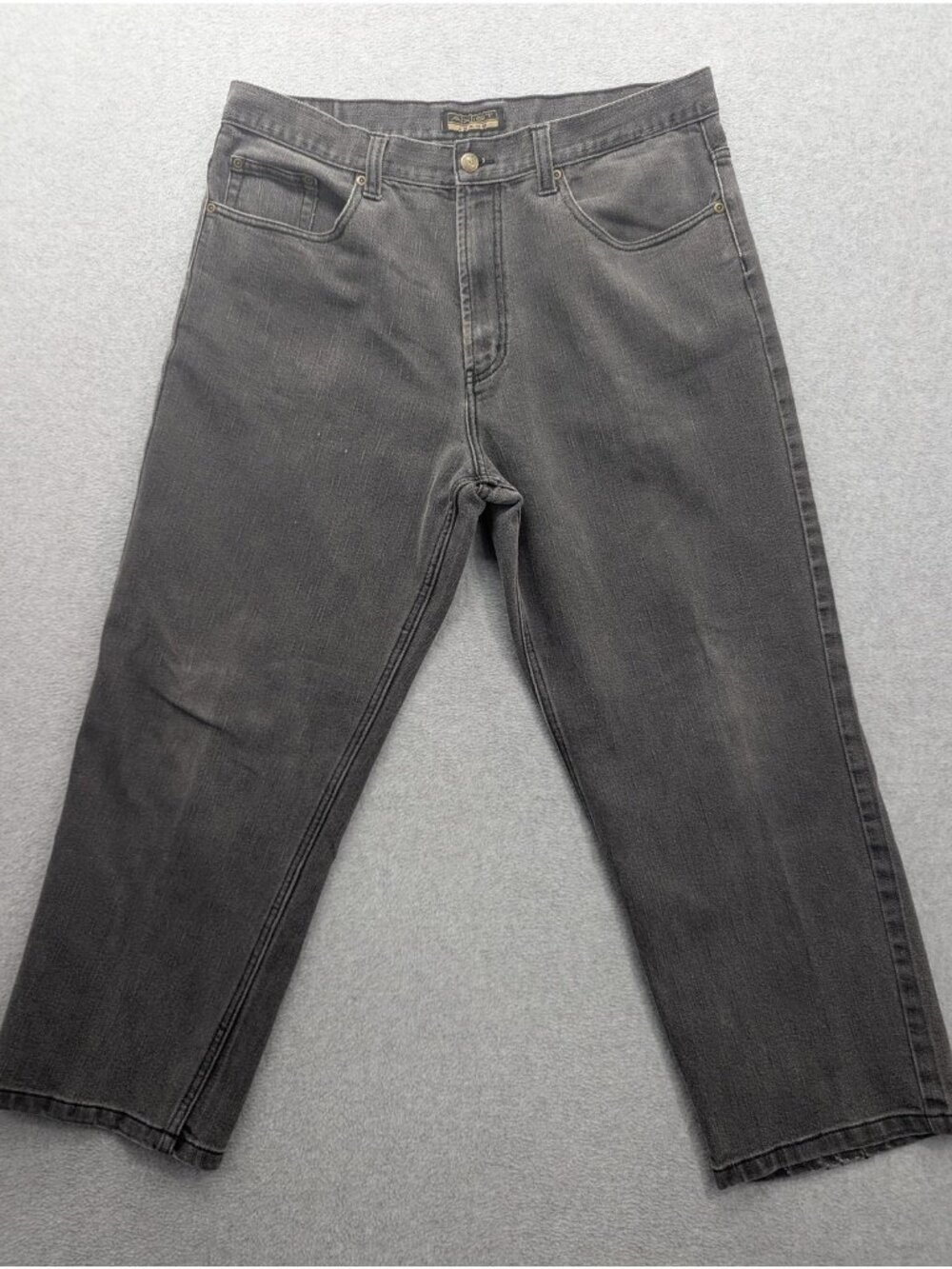 Axist Jeans Mens 38x27 Gray Charcoal Wash Relaxed Straight Stretch Denim Zip Fly